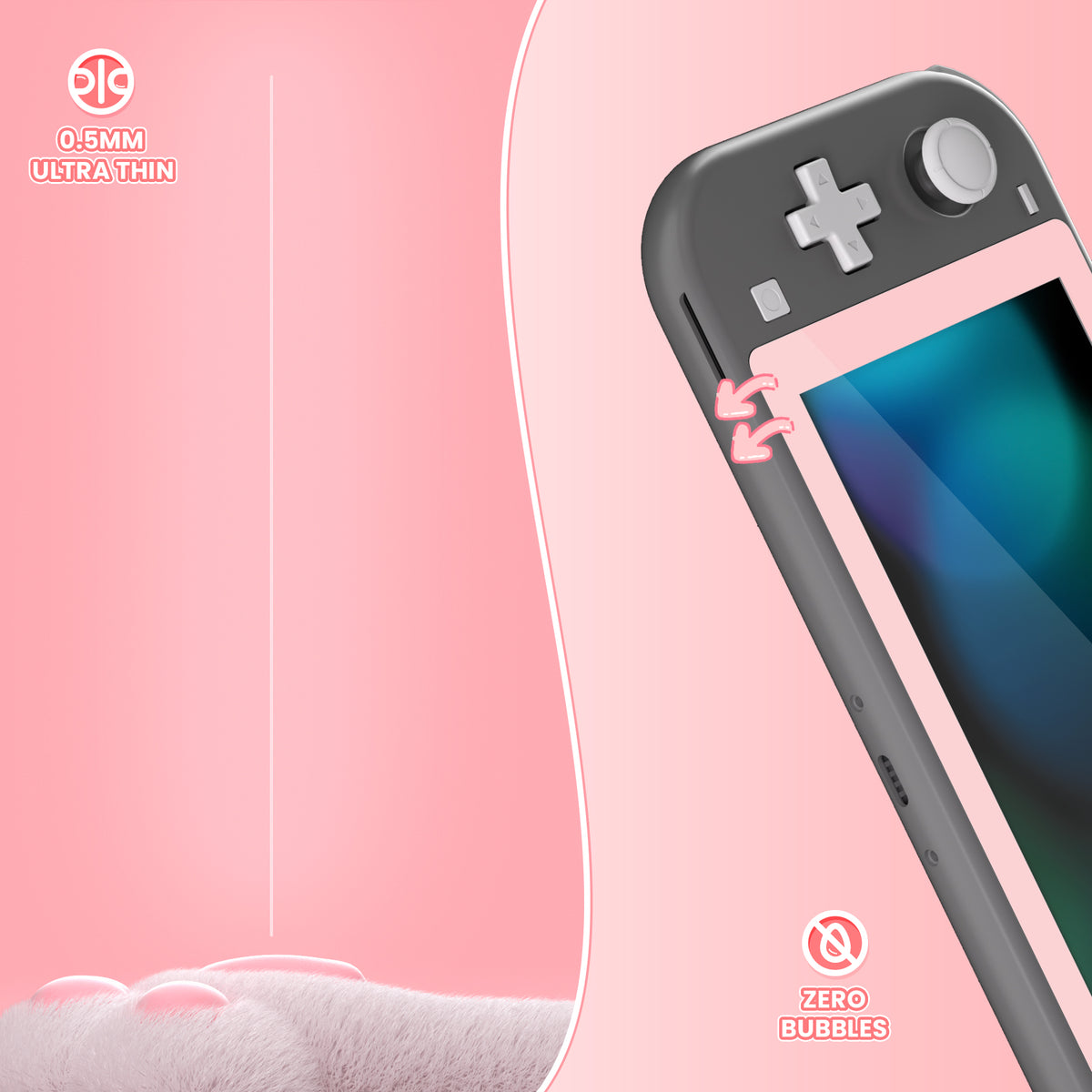 eXtremeRate Nintendo Switch Lite用2枚セット傷防止透明HD強化ガラススクリーン保護フィルム【チェリーブロッサムピンク】