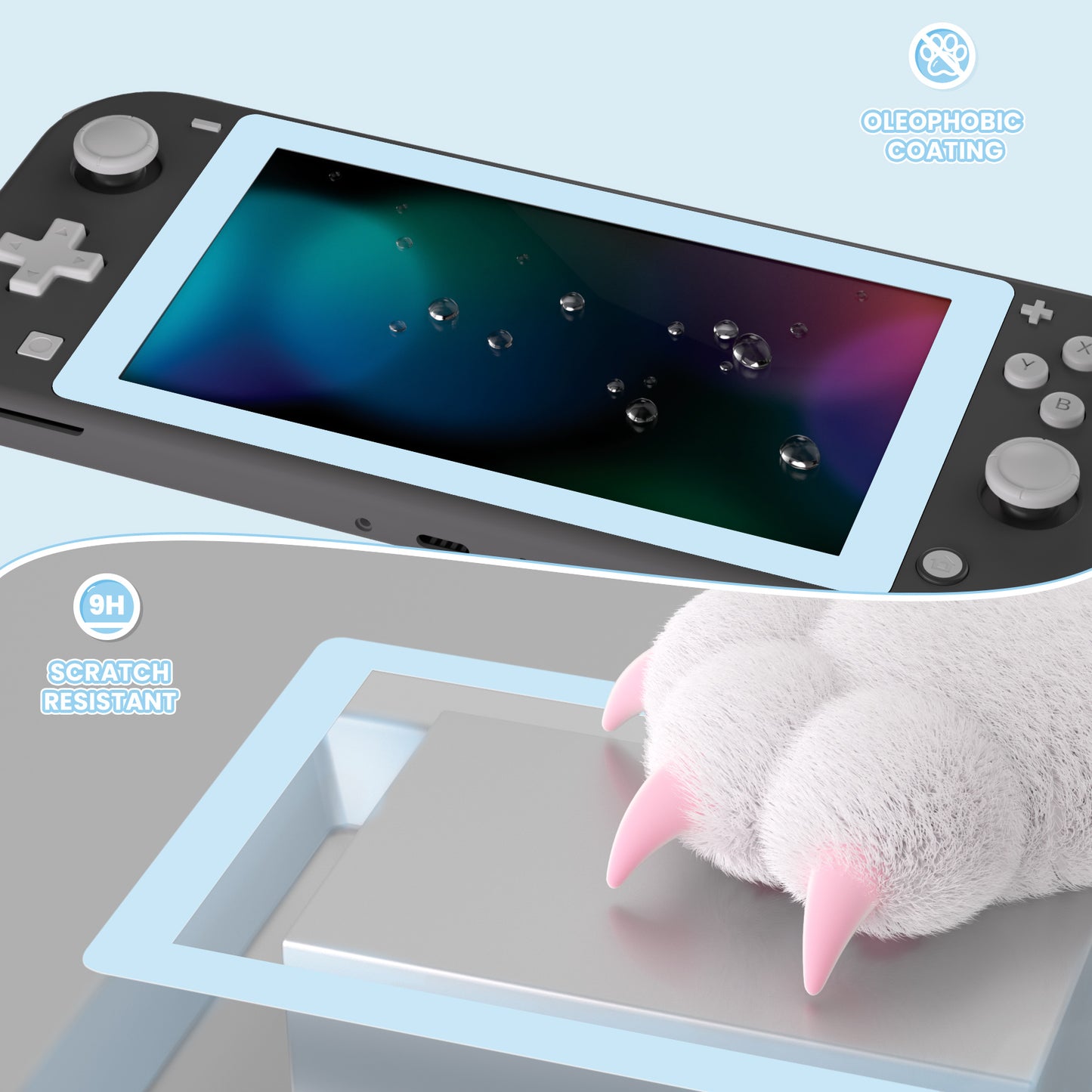 eXtremeRate Nintendo Switch Lite用2枚セット傷防止透明HD強化ガラススクリーン保護フィルム【ミルキーブルー】