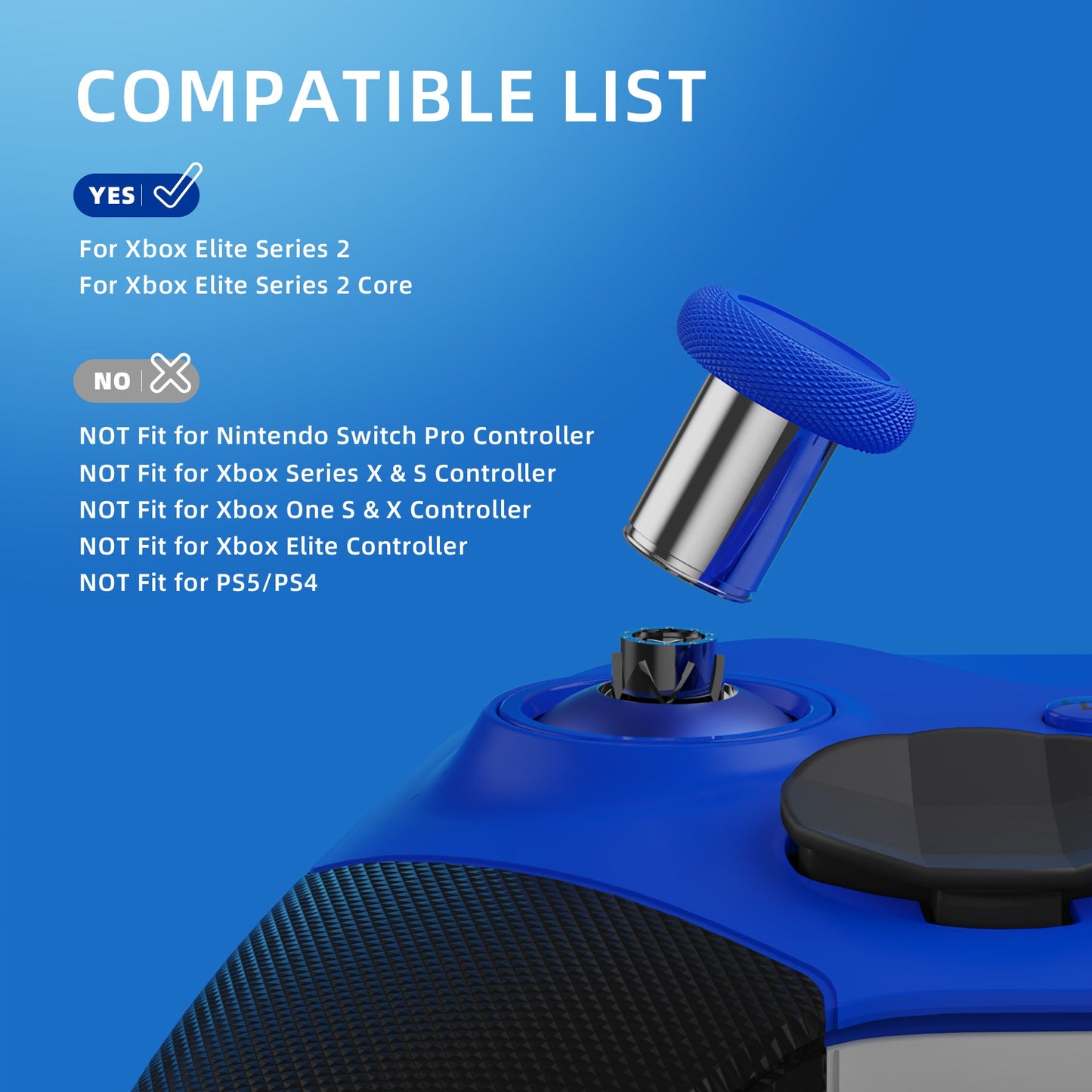 eXtremeRate 6 in 1 Metal Replacement Thumbsticks for Xbox Elite Series 2 & Elite 2 Core Controller (Model 1797) - Blue & Metallic Silver eXtremeRate