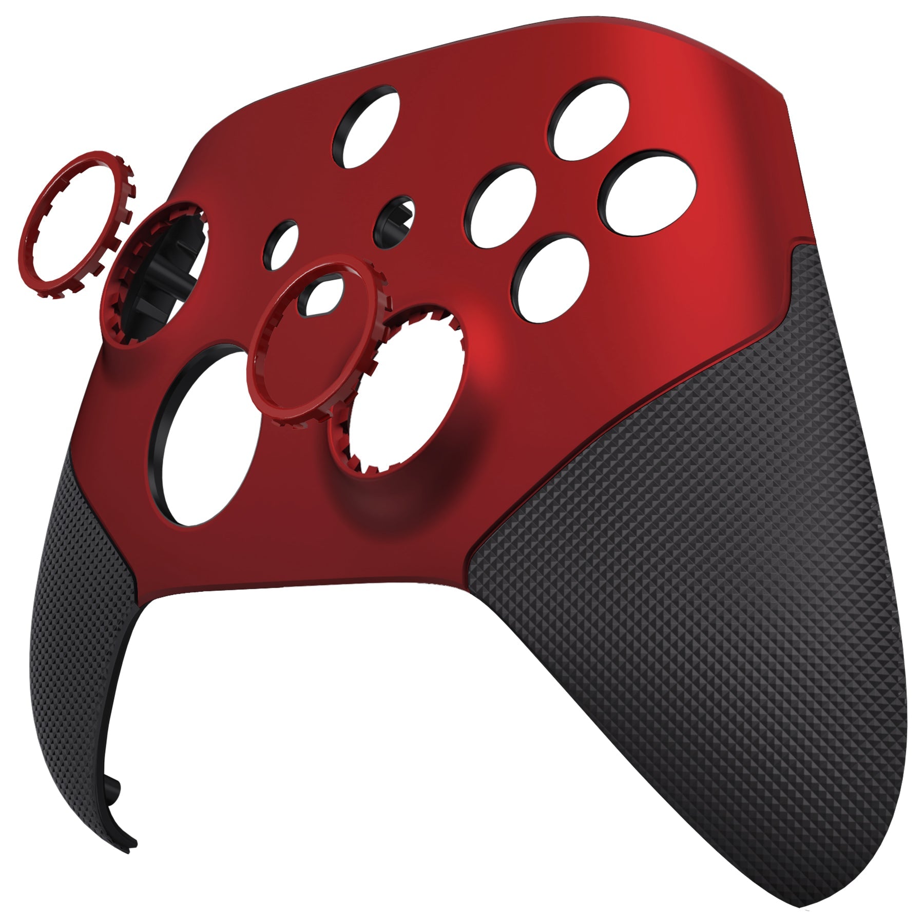 eXtremeRate ASR Version Performance Rubberized Grip Front Housing Shell  with Accent Rings for Xbox Series X & S Controller - Rubberized Scarlet Red & Black eXtremeRate