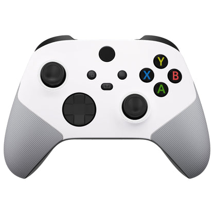 eXtremeRate ASR Version Performance Rubberized Grip Front Housing Shell  with Accent Rings for Xbox Series X & S Controller - Rubberized White & Gray eXtremeRate