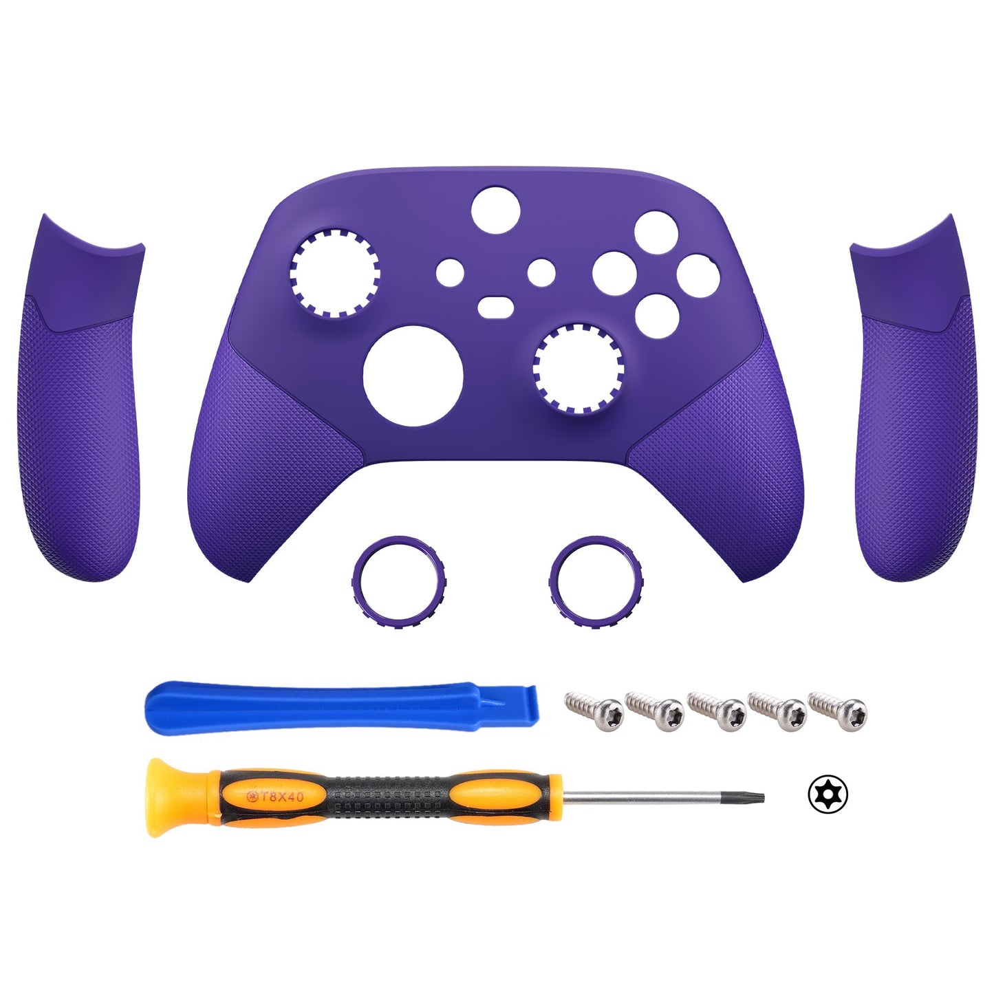 eXtremeRate ASR Version Performance Rubberized Side Rails Front Housing Shells with Accent Rings for Xbox Series X & S Controller - Rubberized Purple eXtremeRate