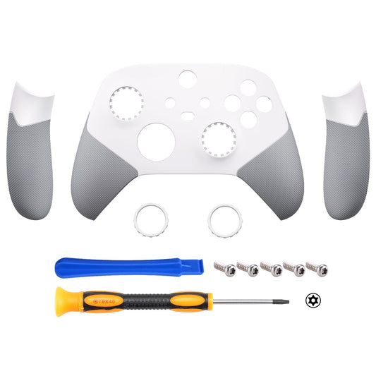 eXtremeRate ASR Version Performance Rubberized Side Rails Front Housing Shells with Accent Rings for Xbox Series X & S Controller - Rubberized White & Gray eXtremeRate