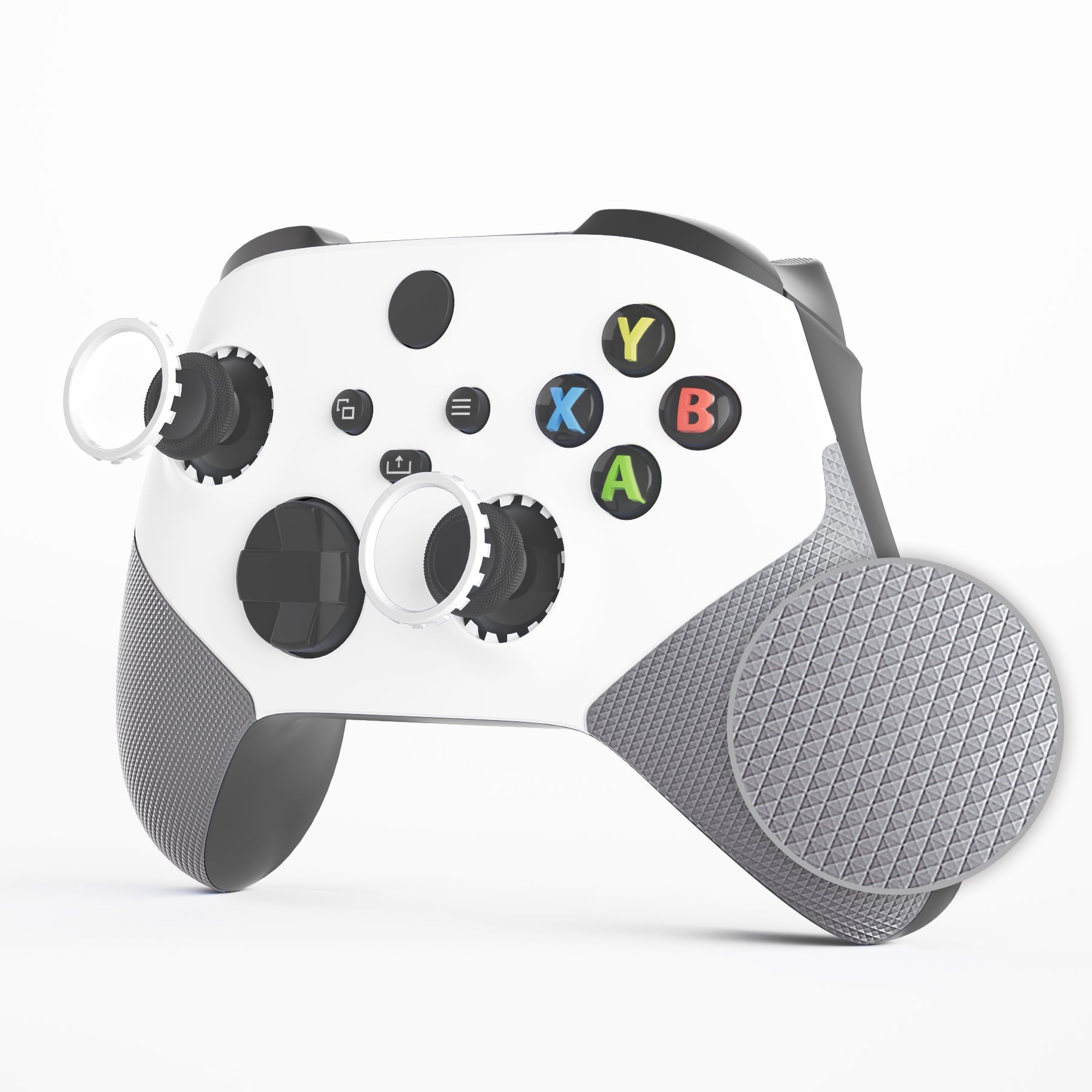 eXtremeRate ASR Version Performance Rubberized Grip Front Housing Shell  with Accent Rings for Xbox Series X & S Controller - White & Gray eXtremeRate