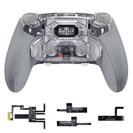 eXtremeRate PS5 edgeコントローラーに対応用BEYOND バックパドルキット、OLEDディスプレイ&エルゴノミックグリップ【クリア&グレー】