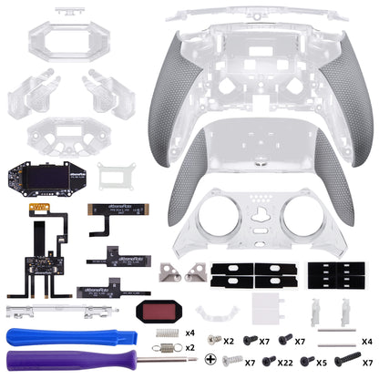 eXtremeRate PS5 edgeコントローラーに対応用BEYOND バックパドルキット、OLEDディスプレイ&エルゴノミックグリップ【クリア&グレー】