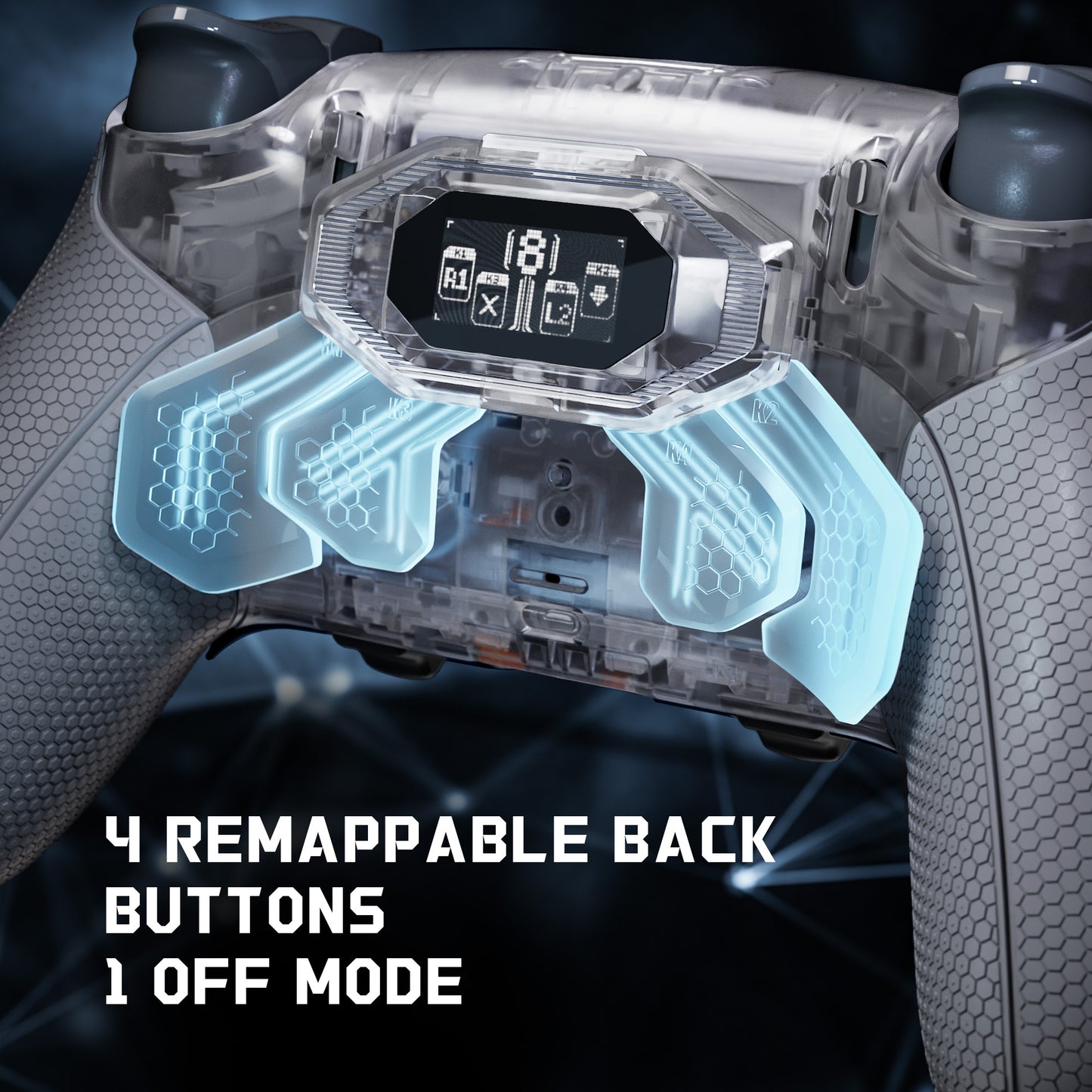 eXtremeRate PS5 edgeコントローラーに対応用BEYOND バックパドルキット、OLEDディスプレイ&エルゴノミックグリップ【クリア&グレー】