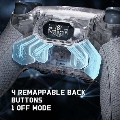 eXtremeRate PS5 edgeコントローラーに対応用BEYOND バックパドルキット、OLEDディスプレイ&エルゴノミックグリップ【クリア&グレー】