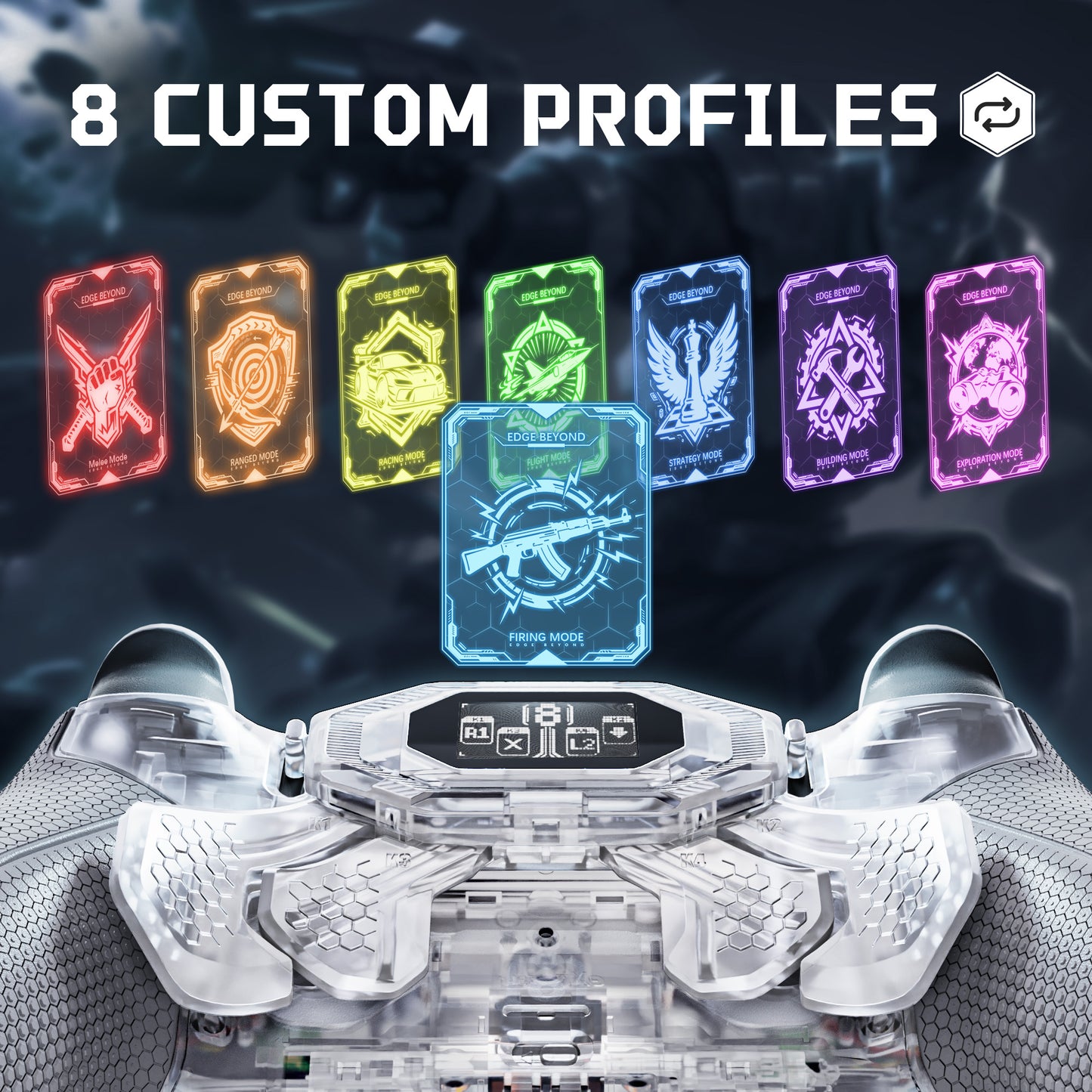 eXtremeRate PS5 edgeコントローラーに対応用BEYOND バックパドルキット、OLEDディスプレイ&エルゴノミックグリップ【クリア&グレー】