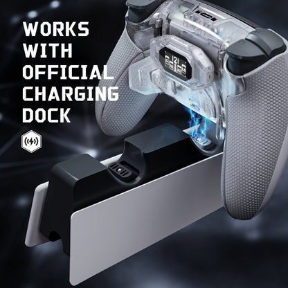 eXtremeRate PS5 edgeコントローラーに対応用BEYOND バックパドルキット、OLEDディスプレイ&エルゴノミックグリップ【クリア&グレー】