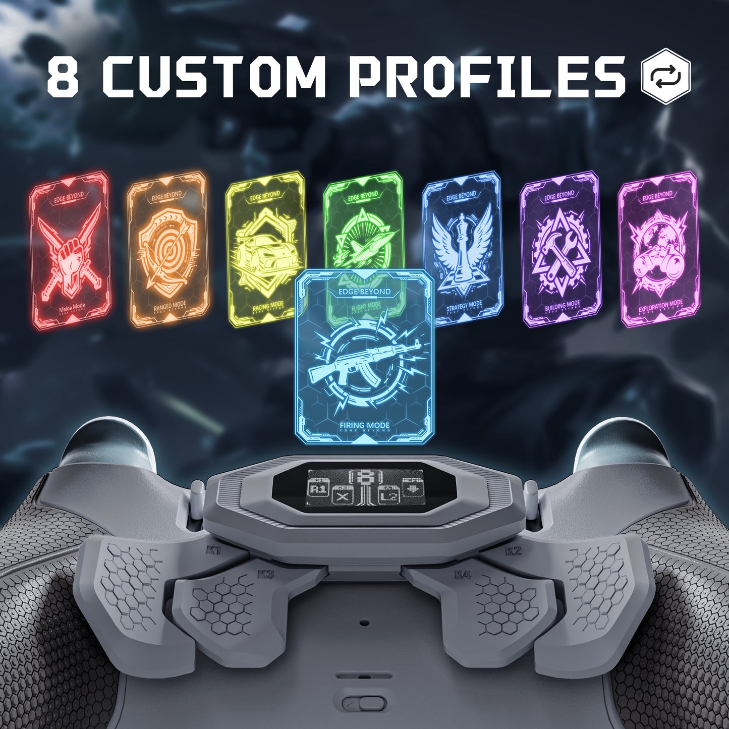 eXtremeRate PS5 edgeコントローラーに対応用BEYOND バックパドルキット、OLEDディスプレイ&エルゴノミックグリップ【ニューホープグレー＆クラシックグレー】