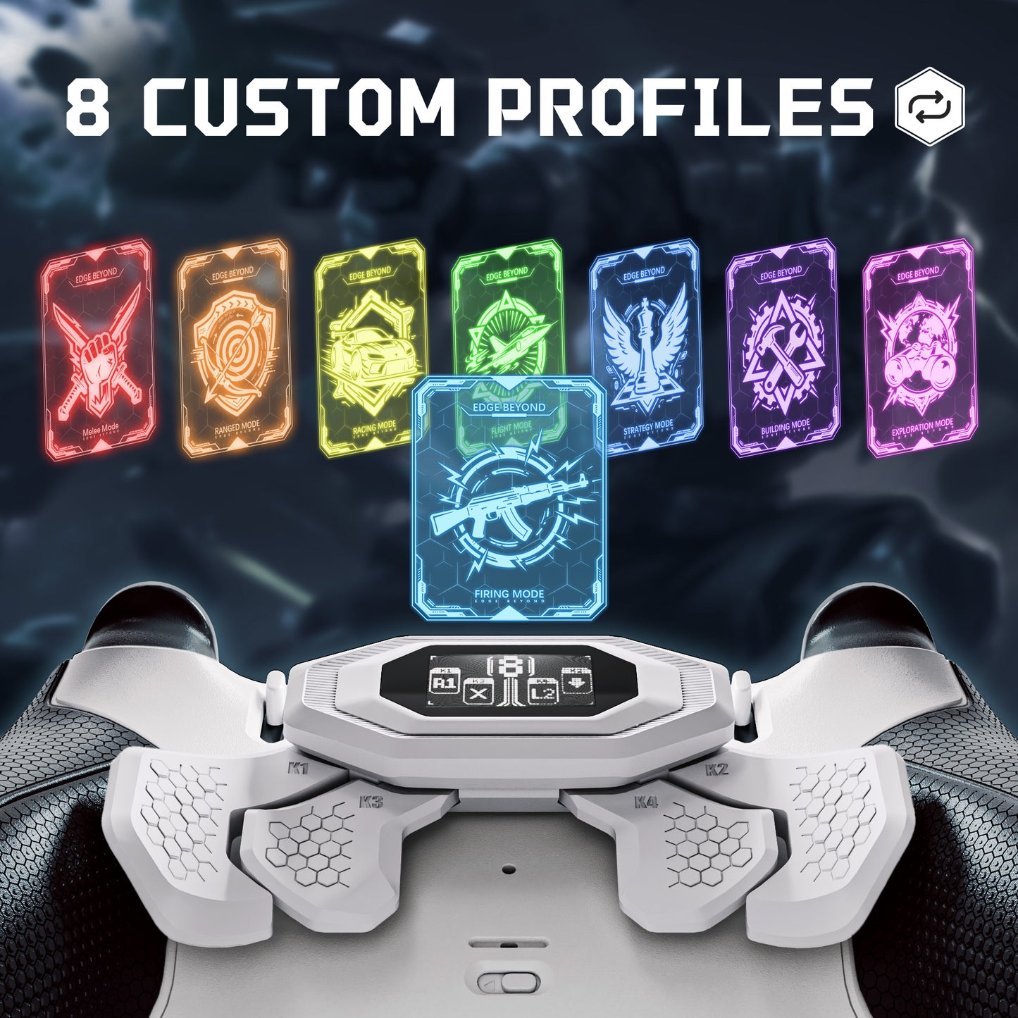 eXtremeRate PS5 edgeコントローラーに対応用BEYOND バックパドルキット、OLEDディスプレイ&エルゴノミックグリップ【ホワイト＆ブラック】