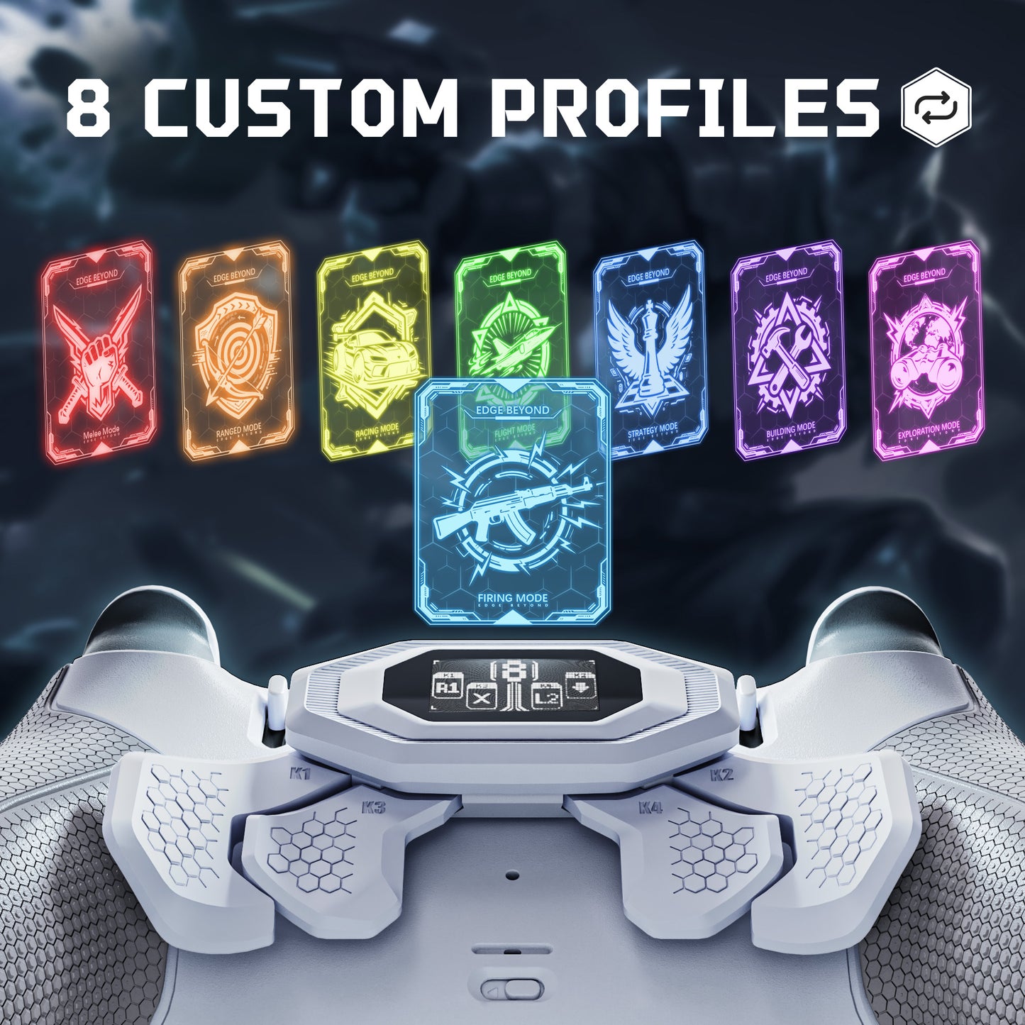 eXtremeRate PS5 edgeコントローラーに対応用BEYOND バックパドルキット、OLEDディスプレイ&エルゴノミックグリップ【ホワイト＆グレー】