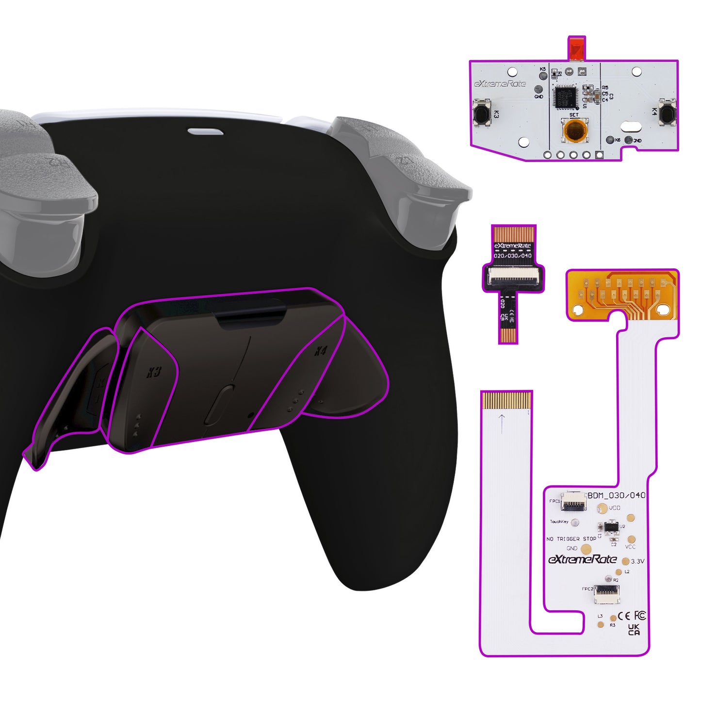 eXtremeRate PS5コントローラーBDM-030/040/050対応用ブラックリアルメタルボタン（RMB）バージョンRISE4 V3リマップキット【ブラック】