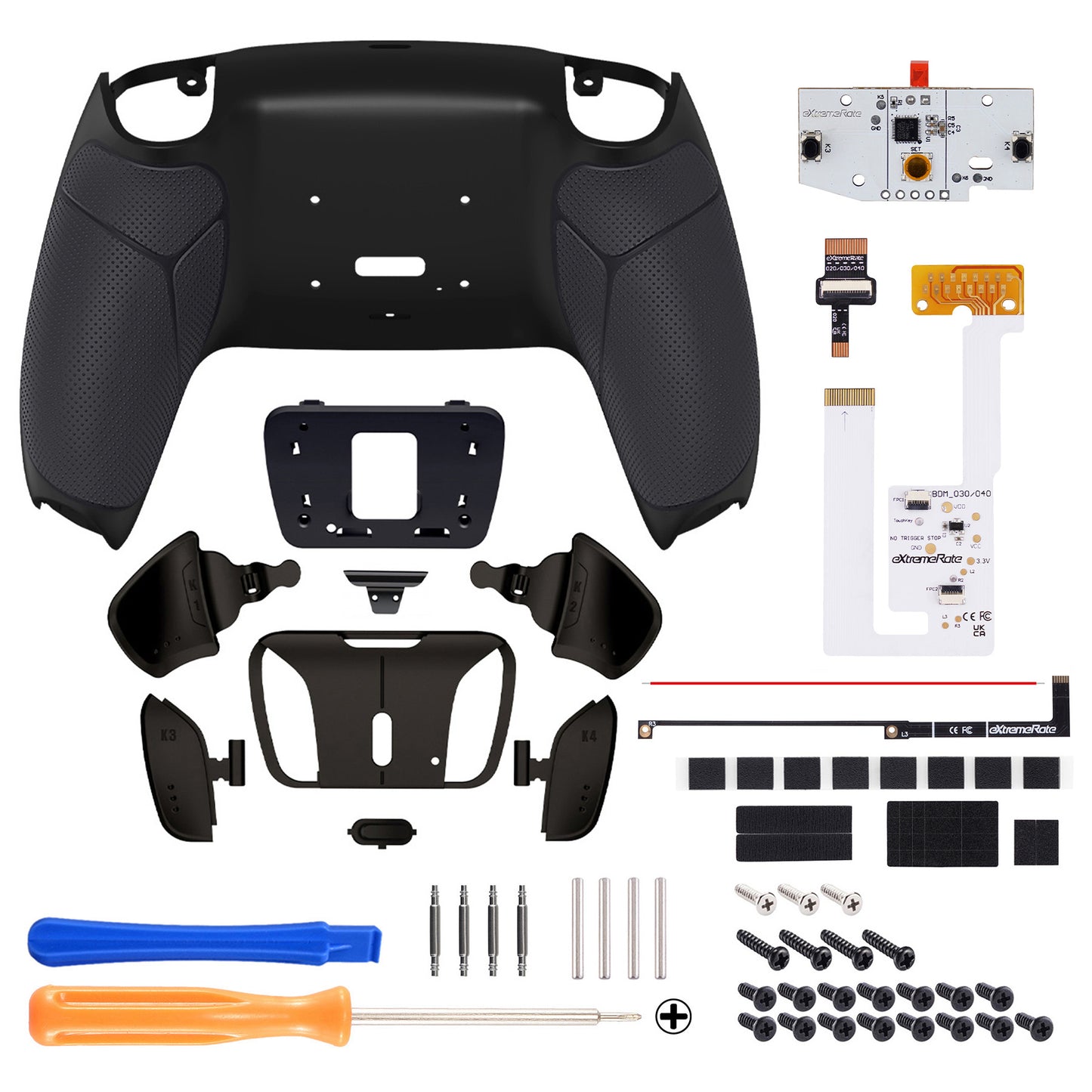 eXtremeRate PS5コントローラーBDM-030/040/050対応用ブラックリアルメタルボタン（RMB）バージョンRISE4 V3リマップキット【ラバー付きブラック】