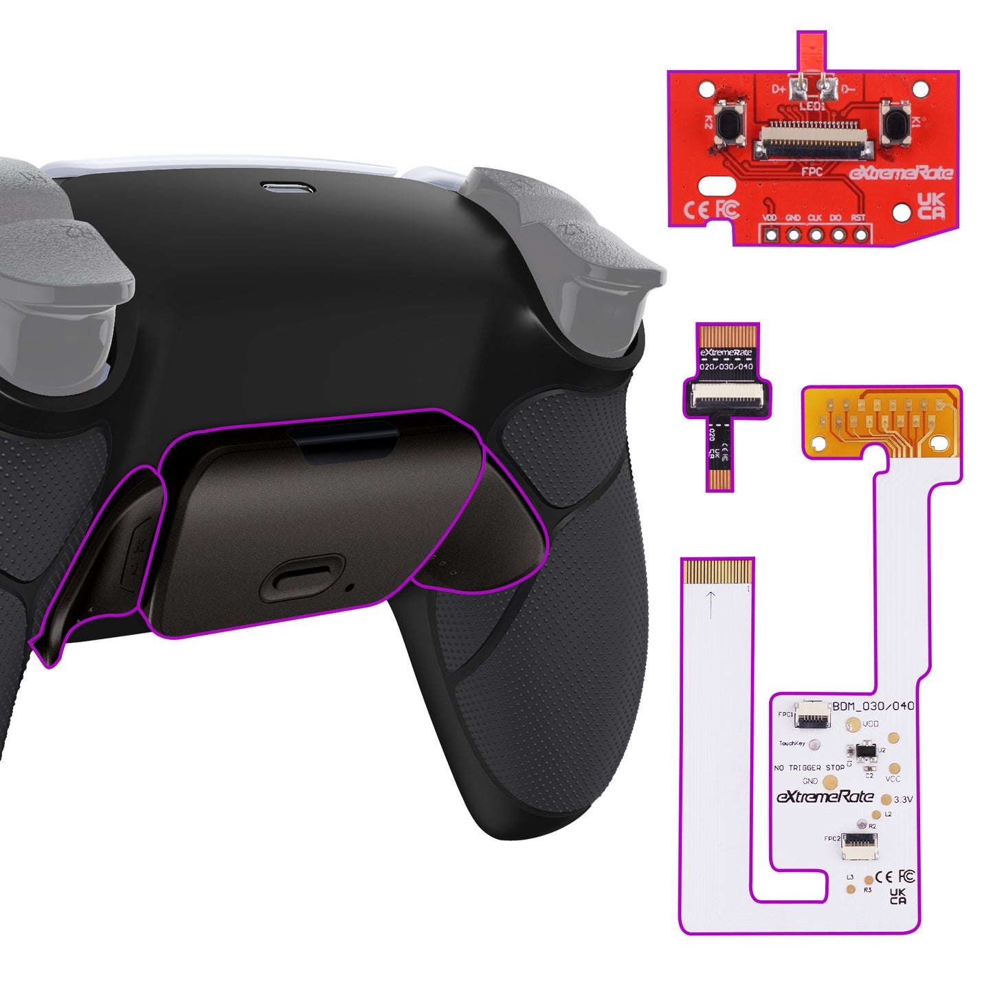 eXtremeRate PS5コントローラーBDM-030/040/050対応用ブラックリアルメタルボタン（RMB）バージョンRISE V3リマップキット【ラバー付きブラック】