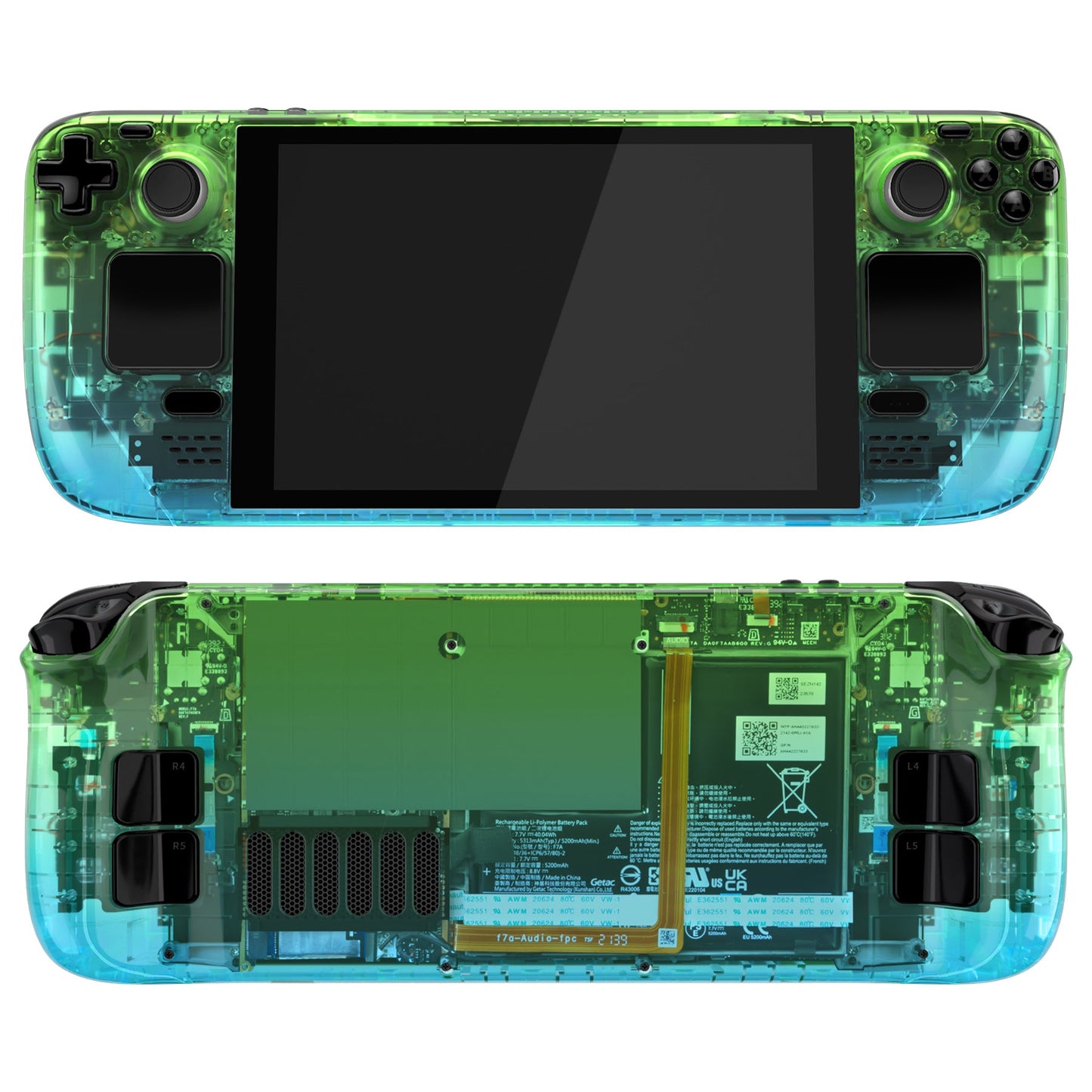 eXtremeRate Custom Full Set Shell with Buttons for Steam Deck LCD - Gradient Translucent Green Blue eXtremeRate