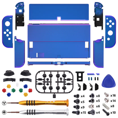 eXtremeRate 任天堂スイッチ有機EL用カスタム交換フルセットシェル＆ボタン【カメレオンパープルブルー】