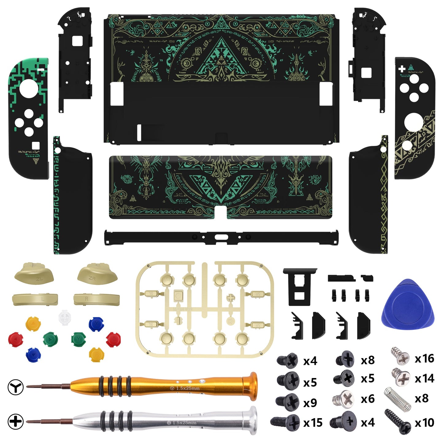 eXtremeRate Custom Replacement Full Set Shell with Buttons for Nintendo Switch OLED - Glow in Dark - Totem of Kingdom Black eXtremeRate