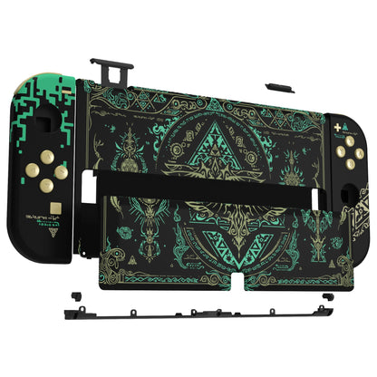 eXtremeRate Custom Replacement Full Set Shell with Buttons for Nintendo Switch OLED - Glow in Dark - Totem of Kingdom Black eXtremeRate