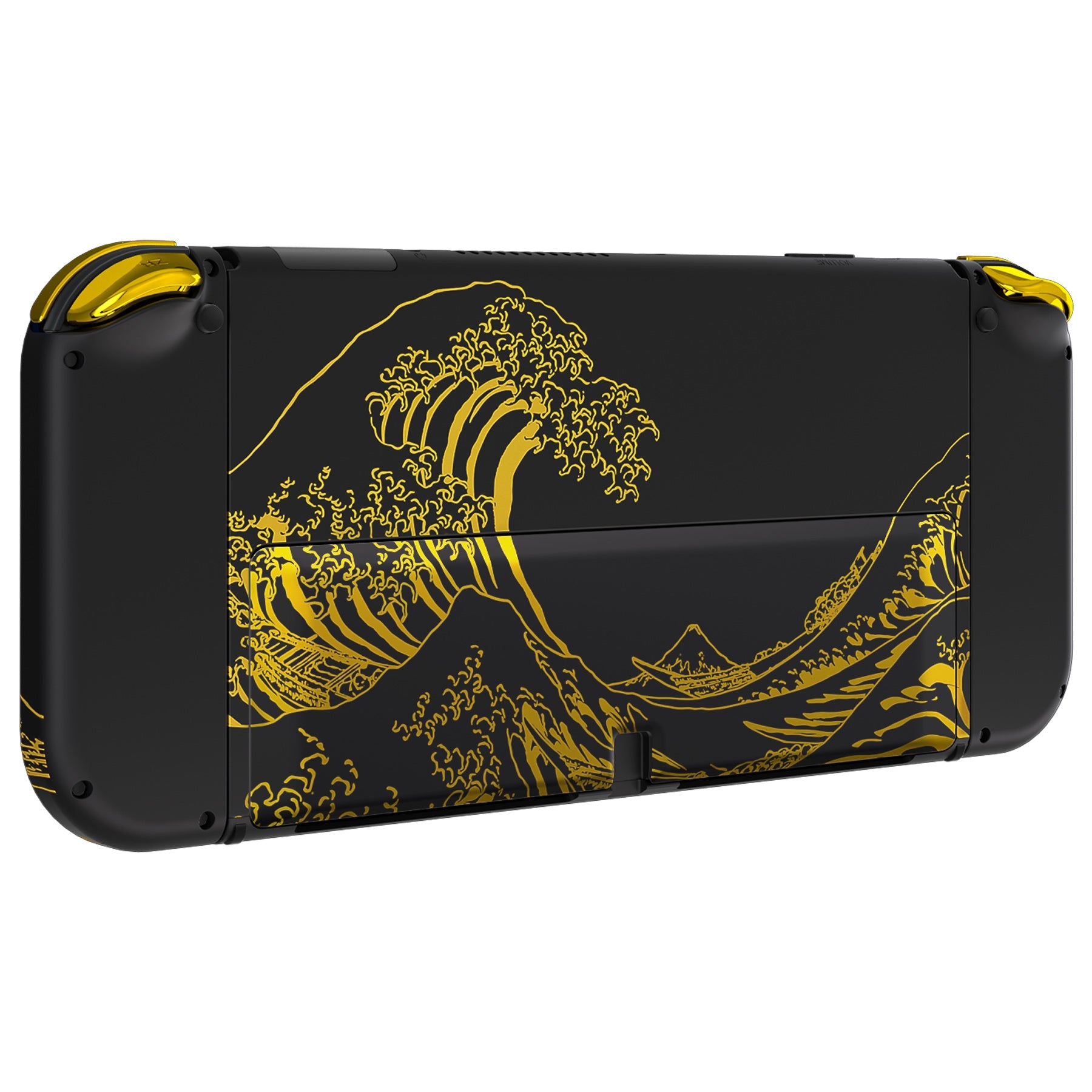 eXtremeRate Custom Replacement Full Set Shell with Buttons for Nintendo Switch OLED - The Great GOLDEN Wave Off Kanagawa - Black eXtremeRate