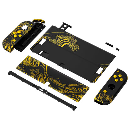 eXtremeRate Custom Replacement Full Set Shell with Buttons for Nintendo Switch OLED - The Great GOLDEN Wave Off Kanagawa - Black eXtremeRate