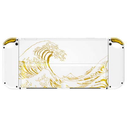 eXtremeRate Custom Replacement Full Set Shell with Buttons for Nintendo Switch OLED - The Great GOLDEN Wave Off Kanagawa - White eXtremeRate