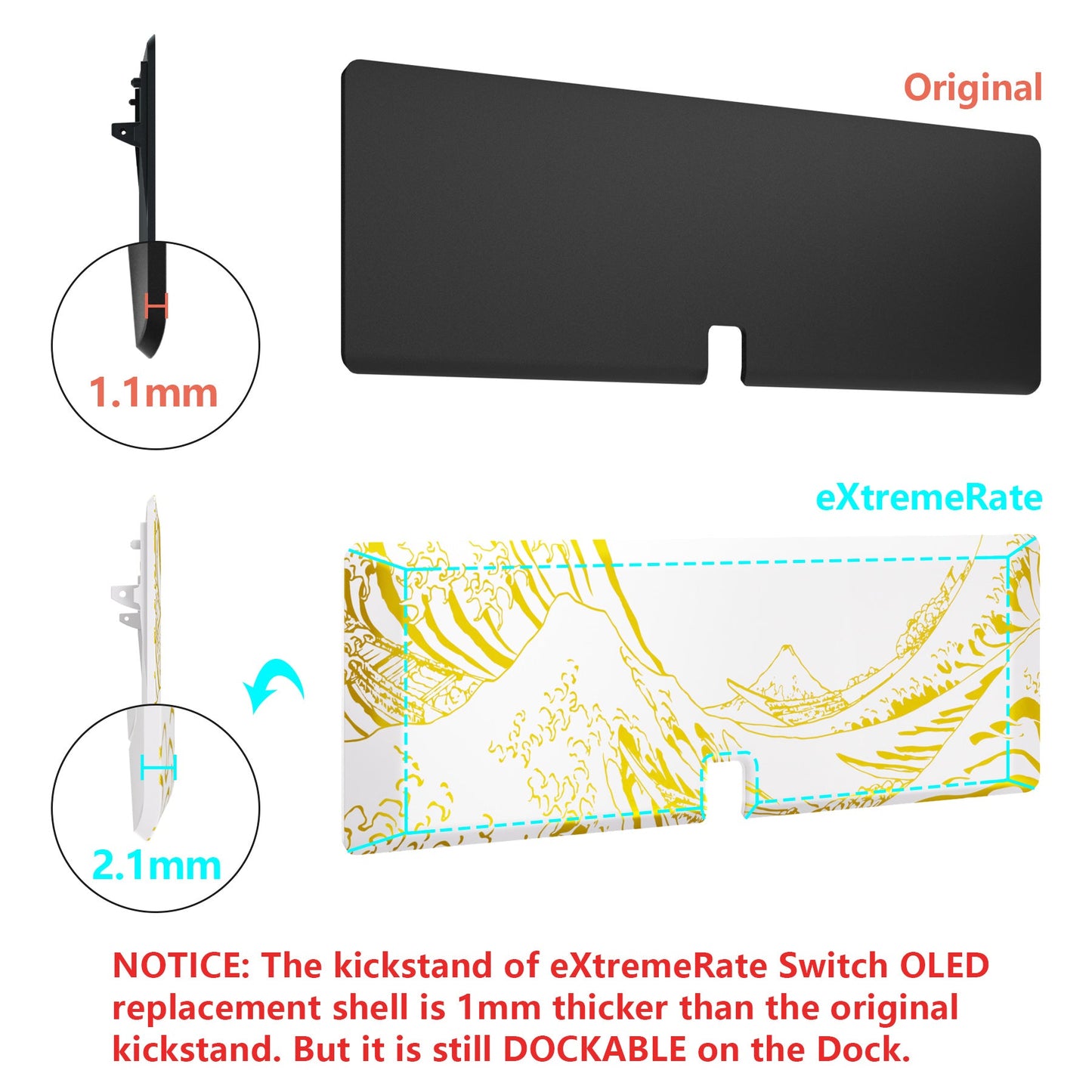 eXtremeRate Custom Replacement Full Set Shell with Buttons for Nintendo Switch OLED - The Great GOLDEN Wave Off Kanagawa - White eXtremeRate