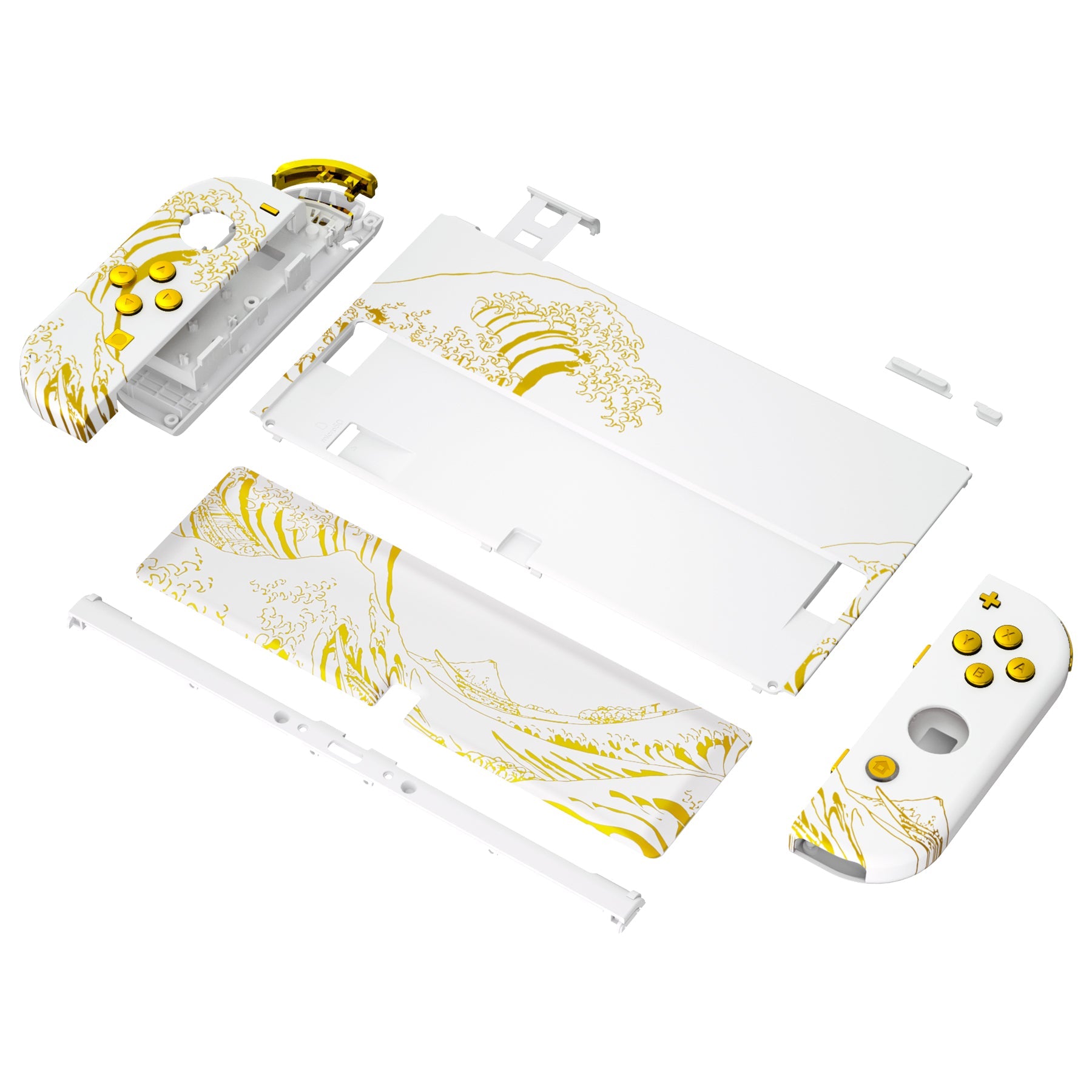 eXtremeRate Custom Replacement Full Set Shell with Buttons for Nintendo Switch OLED - The Great GOLDEN Wave Off Kanagawa - White eXtremeRate