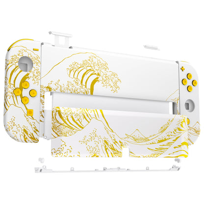 eXtremeRate Custom Replacement Full Set Shell with Buttons for Nintendo Switch OLED - The Great GOLDEN Wave Off Kanagawa - White eXtremeRate