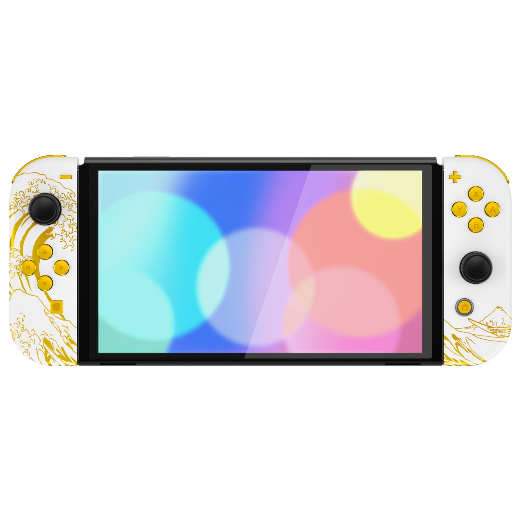 eXtremeRate Custom Replacement Full Set Shell with Buttons for Nintendo Switch OLED - The Great GOLDEN Wave Off Kanagawa - White eXtremeRate