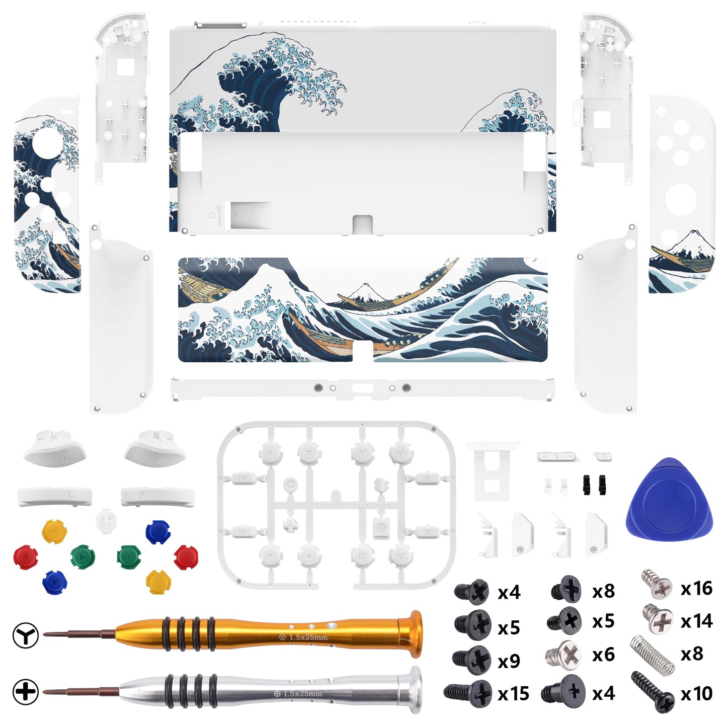 eXtremeRate Custom Replacement Full Set Shell with Buttons for Nintendo Switch OLED - The Great Wave Off Kanagawa eXtremeRate