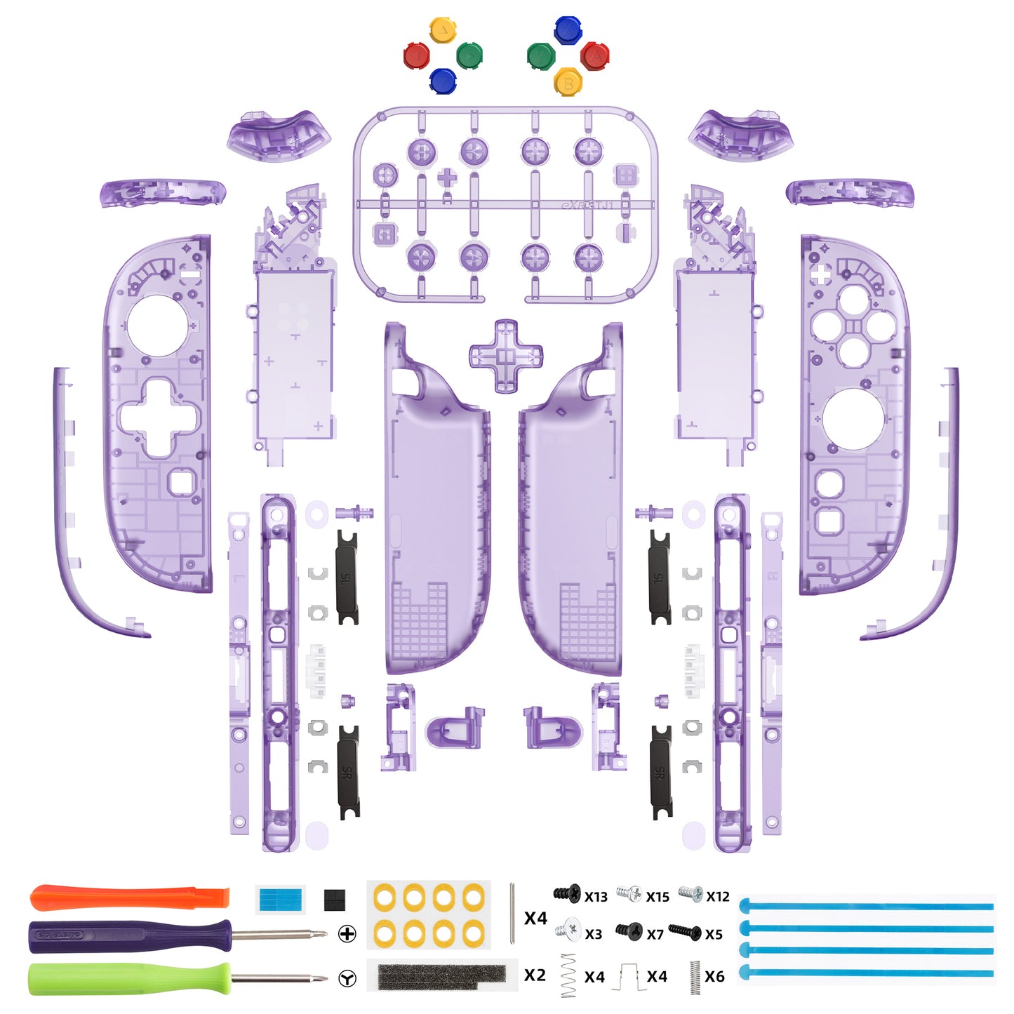 eXtremeRate Nintendo Switch 2対応ジョイコン交換フルセットシェルケース、方向ボタンバージョンボタン付き - デラックス版【クリアパープル】