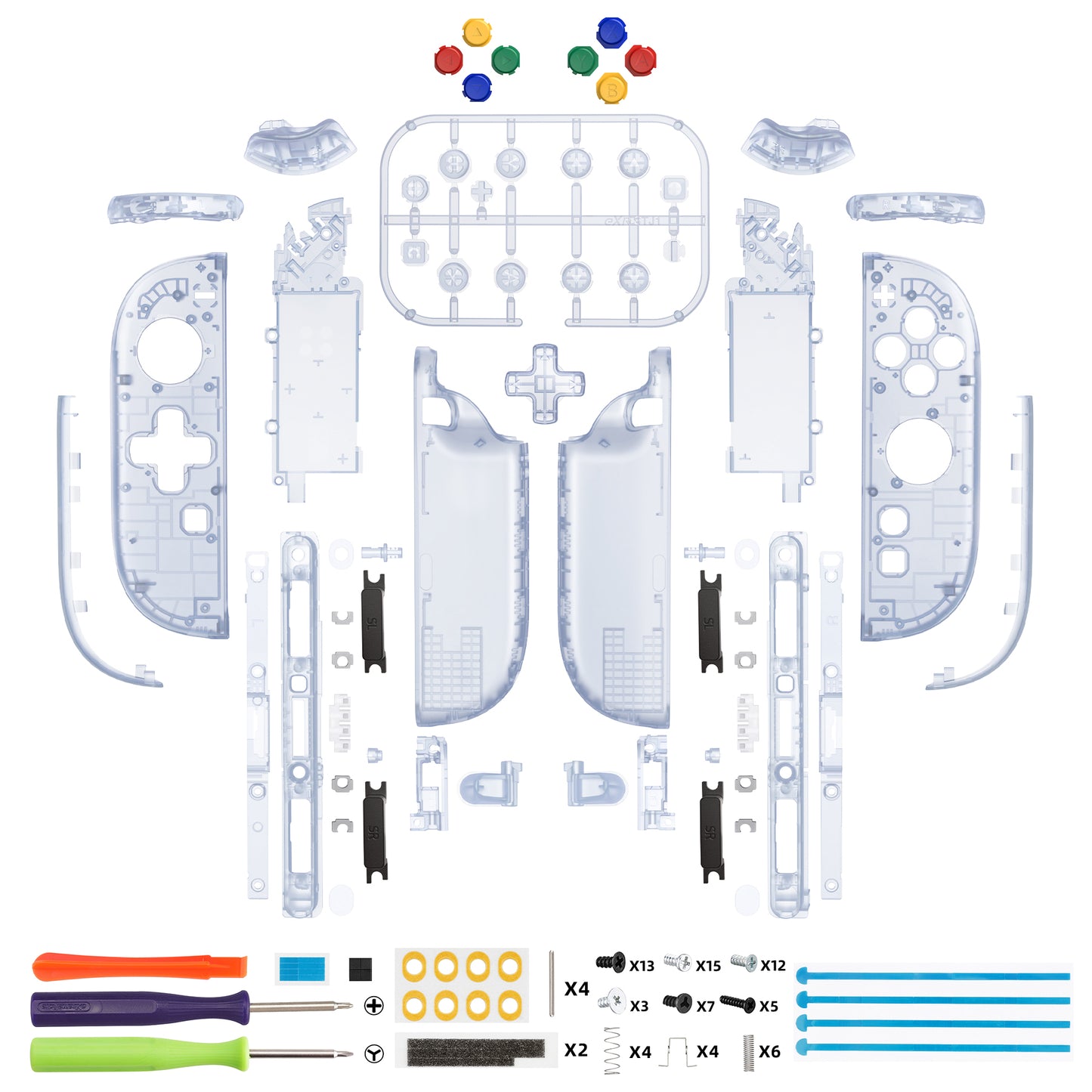 eXtremeRate Nintendo Switch 2対応ジョイコン交換フルセットシェルケース、方向ボタンバージョンボタン付き - デラックス版【クリアグレイシャーブルー】