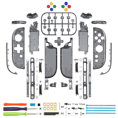 eXtremeRate Nintendo Switch 2対応ジョイコン交換フルセットシェルケース、方向ボタンバージョンボタン付き - デラックス版【クリアブラック】