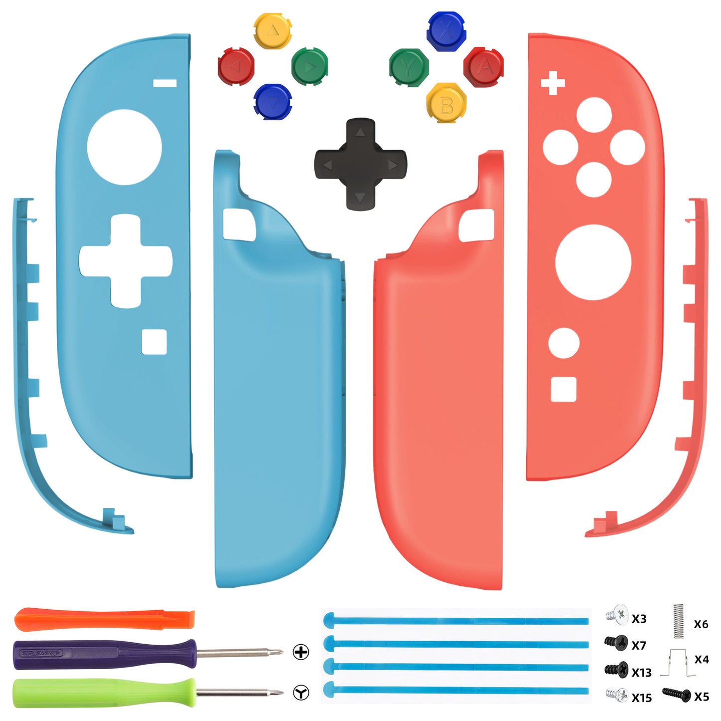 eXtremeRate Nintendo Switch 2対応ジョイコン交換フルセットシェルケース、方向ボタンバージョンボタン付き - エッセンス版【ブルー&オレンジ】