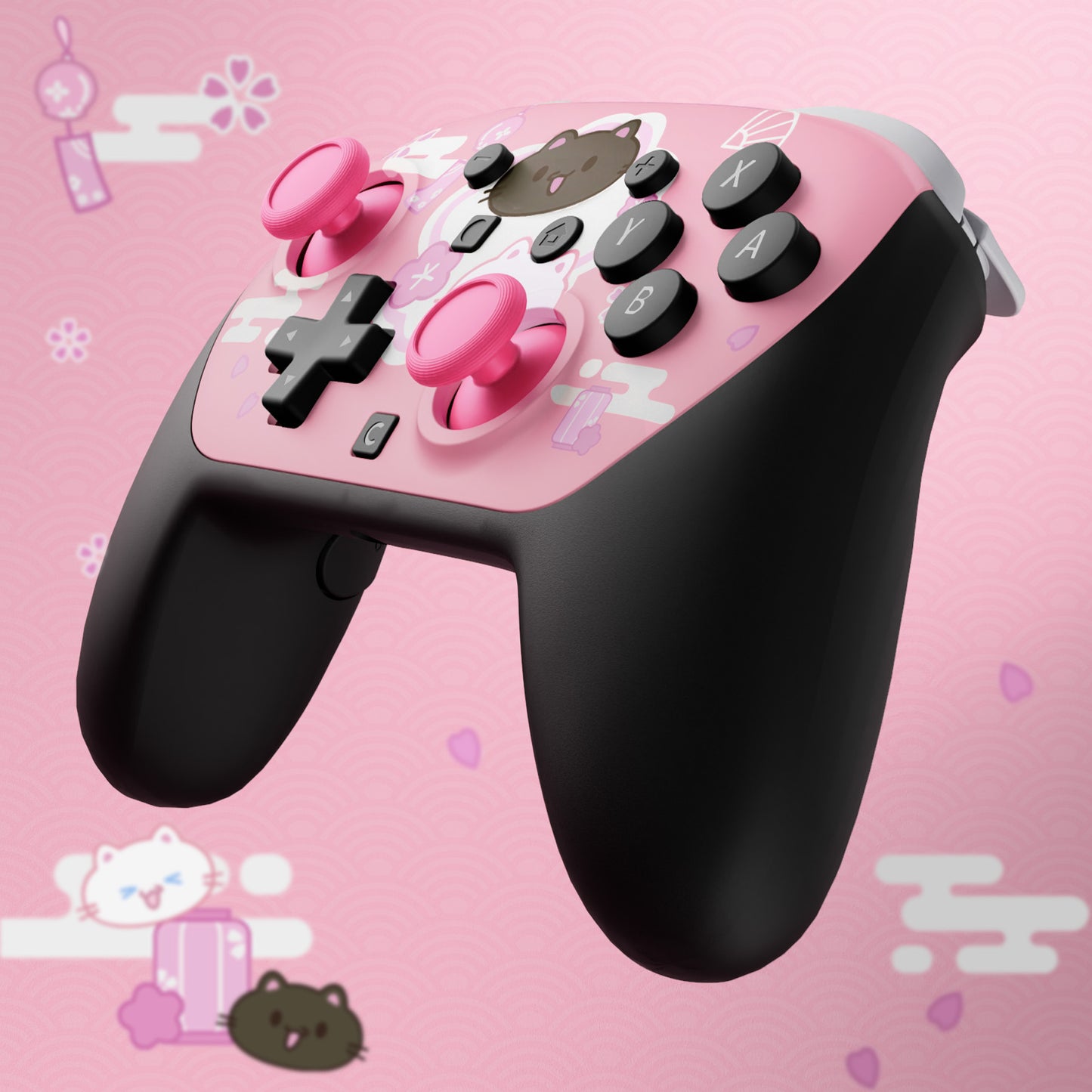 eXtremeRate Nintendo Switch 2 Proコントローラー対応DIY交換用フェイスプレートシェル【桜にゃんこ】