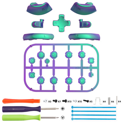 eXtremeRate Nintendo Switch 2ジョイコン対応交換フルセットボタン【カメレオングリーンパープル】