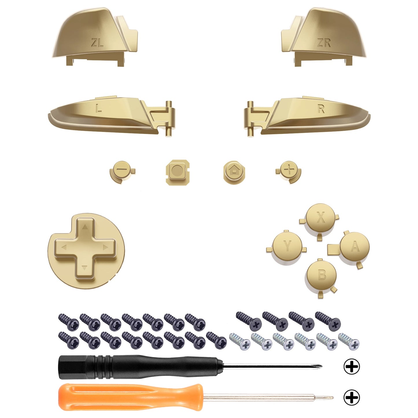 eXtremeRate DIY Replacement Full Set Buttons for Nintendo Switch Pro Controller - Metallic Champagne Gold eXtremeRate