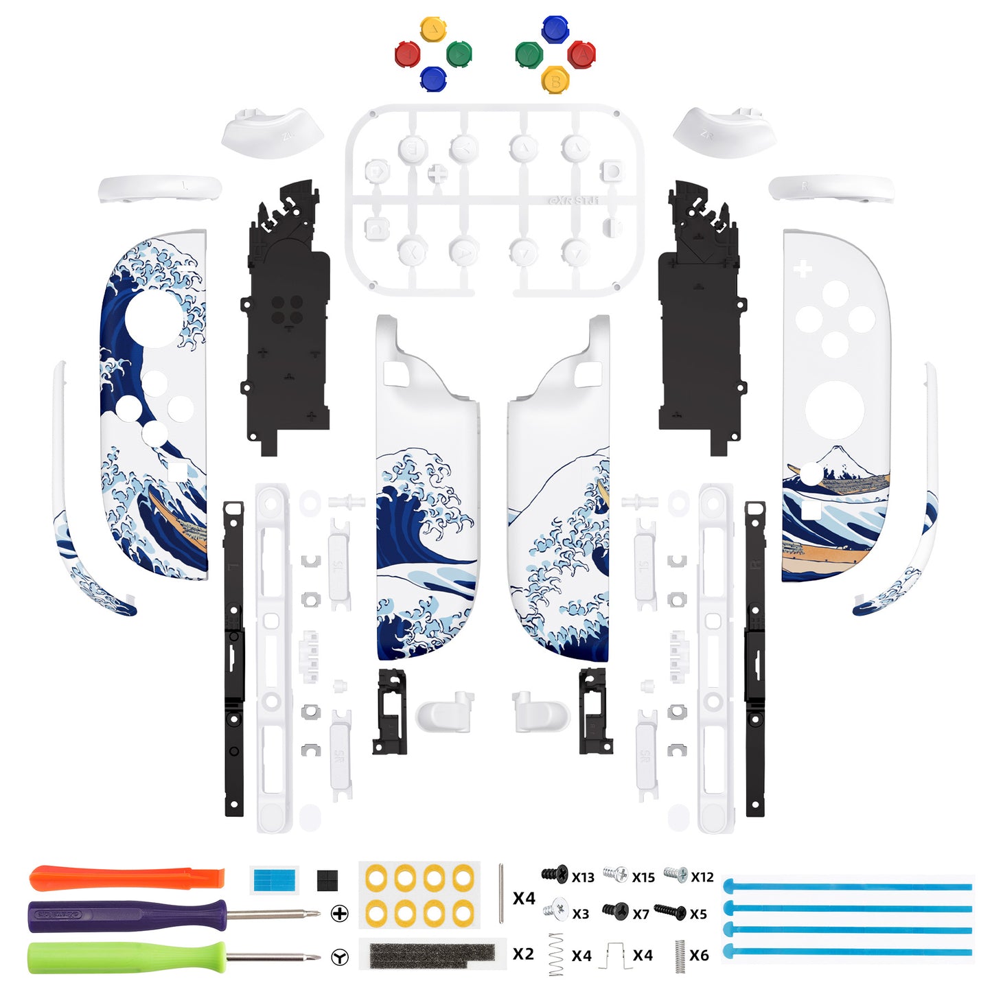 eXtremeRate Nintendo Switch 2対応ジョイコン交換フルセットシェルケース、ボタン付き - デラックス版【ザグレートウェーブ】