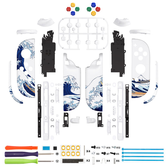 eXtremeRate Nintendo Switch 2対応ジョイコン交換フルセットシェルケース、ボタン付き - デラックス版【ザグレートウェーブ】