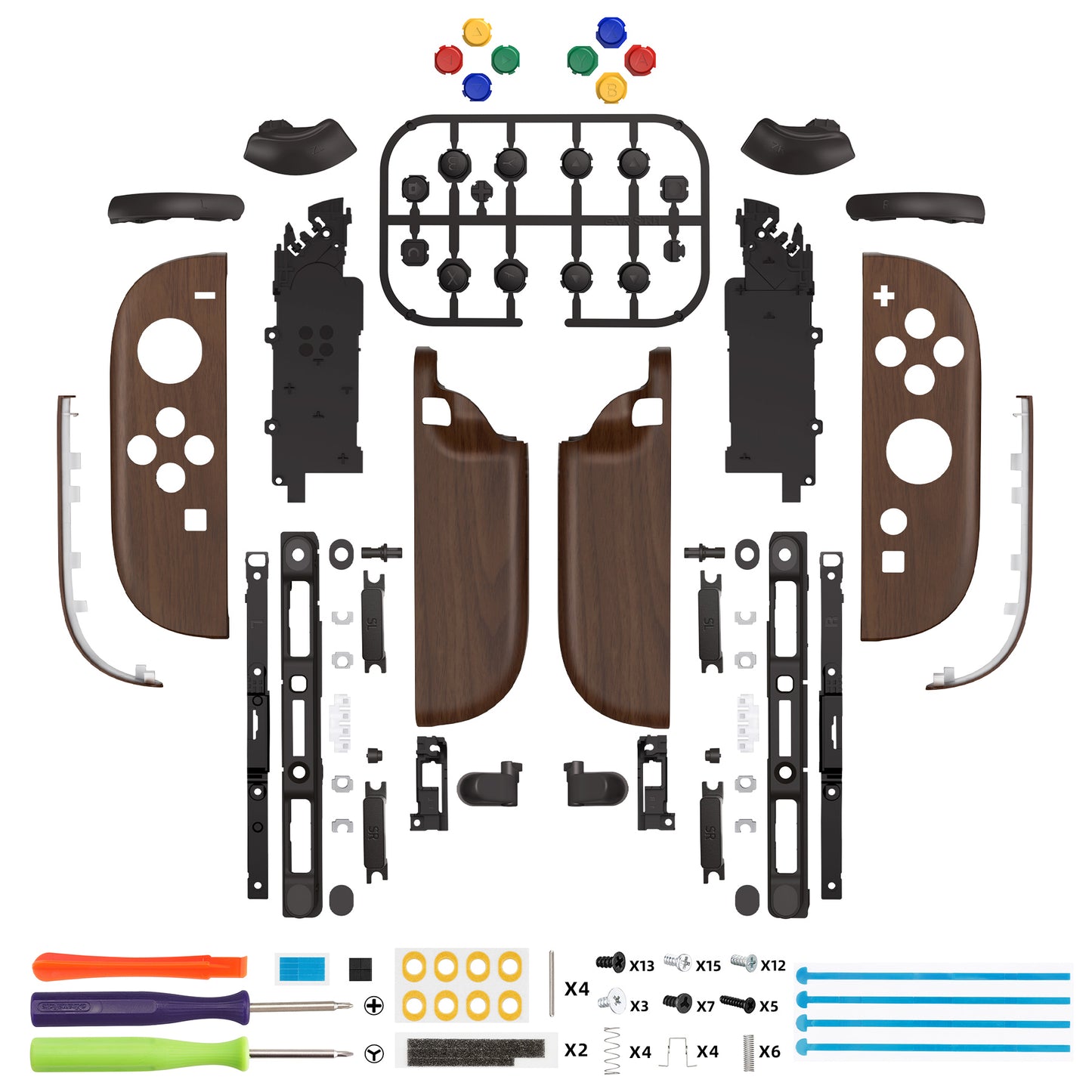 eXtremeRate Nintendo Switch 2対応ジョイコン交換フルセットシェルケース、ボタン付き - デラックス版【木目調デザイン】