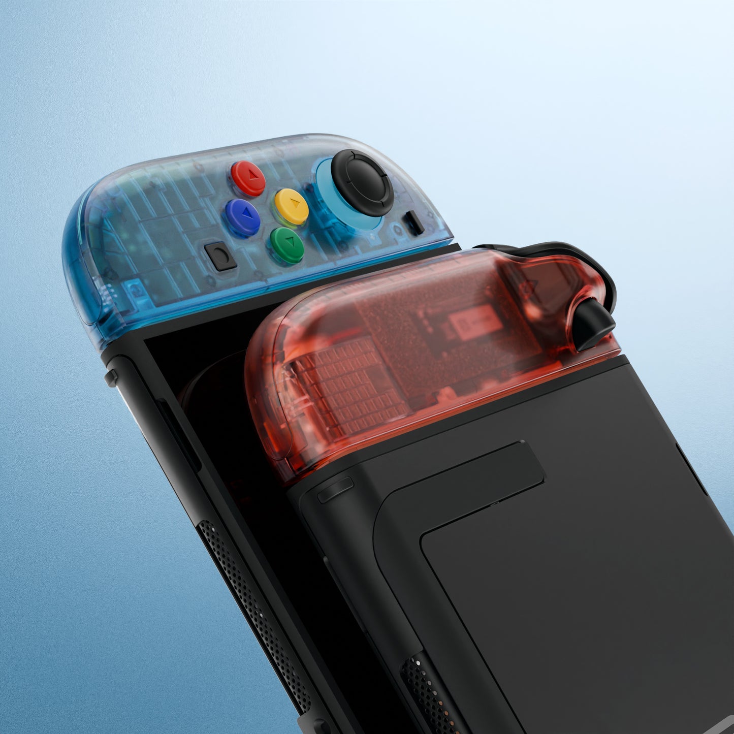 eXtremeRate Nintendo Switch 2対応ジョイコン交換フルセットシェルケース、ボタン付き - エッセンス版【クリアブルー&オレンジ】