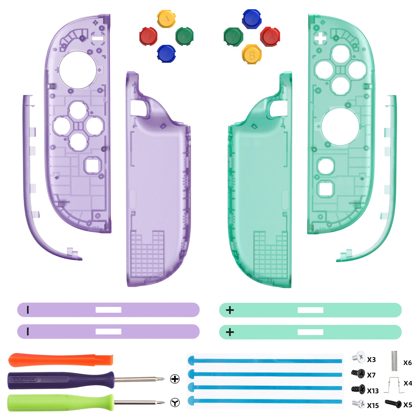eXtremeRate Nintendo Switch 2 Joy-Con Replacement Shell Case with Buttons - Essence Edition [Clear Blue & Orange]