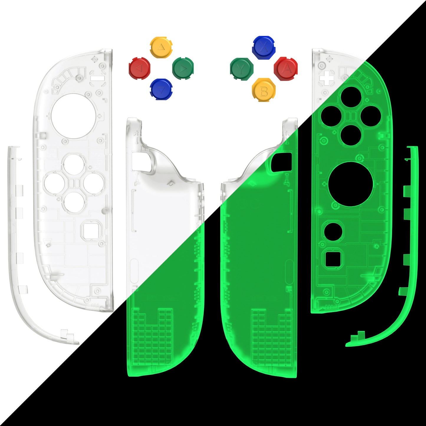 eXtremeRate Nintendo Switch 2対応ジョイコン交換フルセットシェルケース、ボタン付き - エッセンス版【暗闇で光る-グリーン】