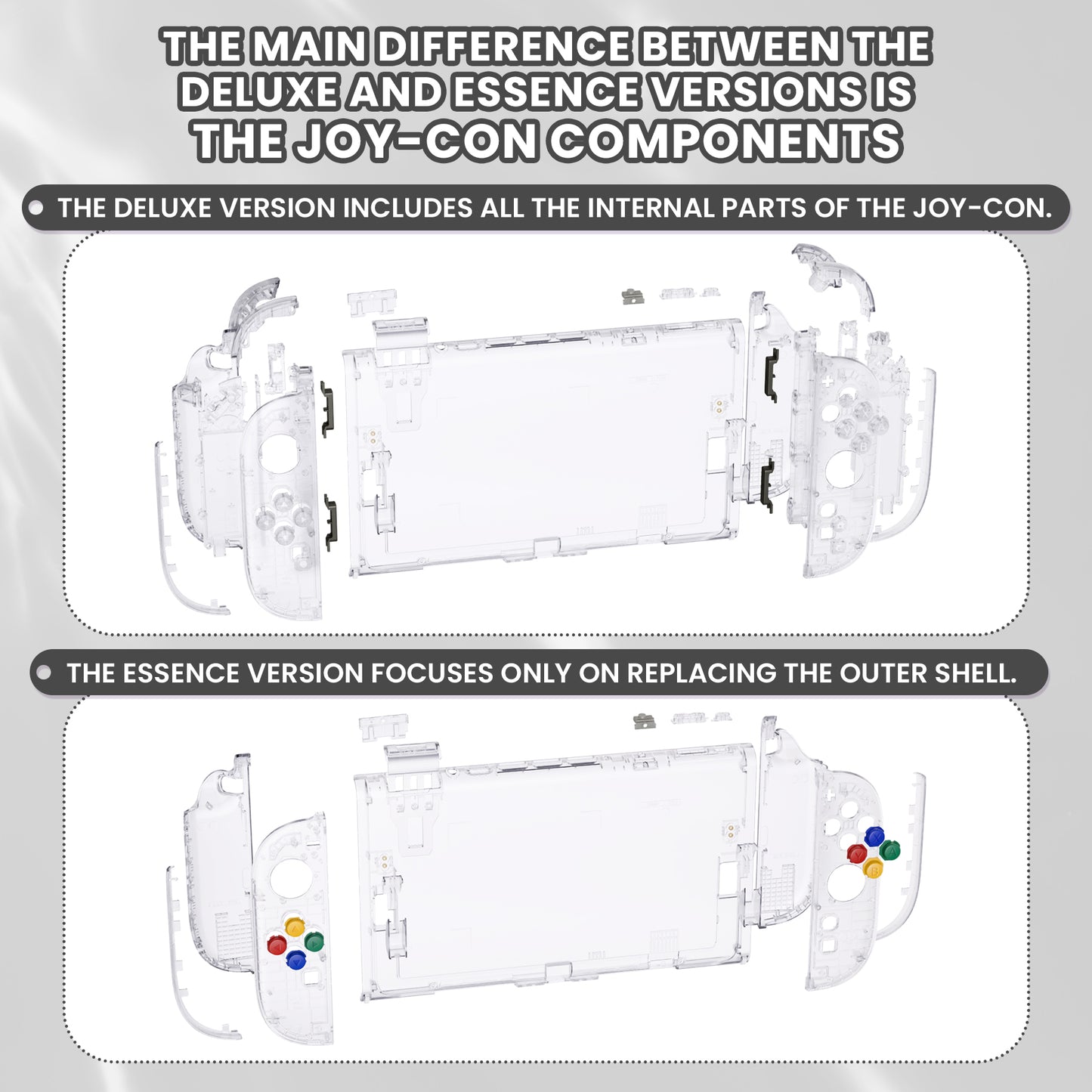 eXtremeRate Nintendo Switch 2対応交換フルセットシェル＆ボタン - デラックス版【クリア】