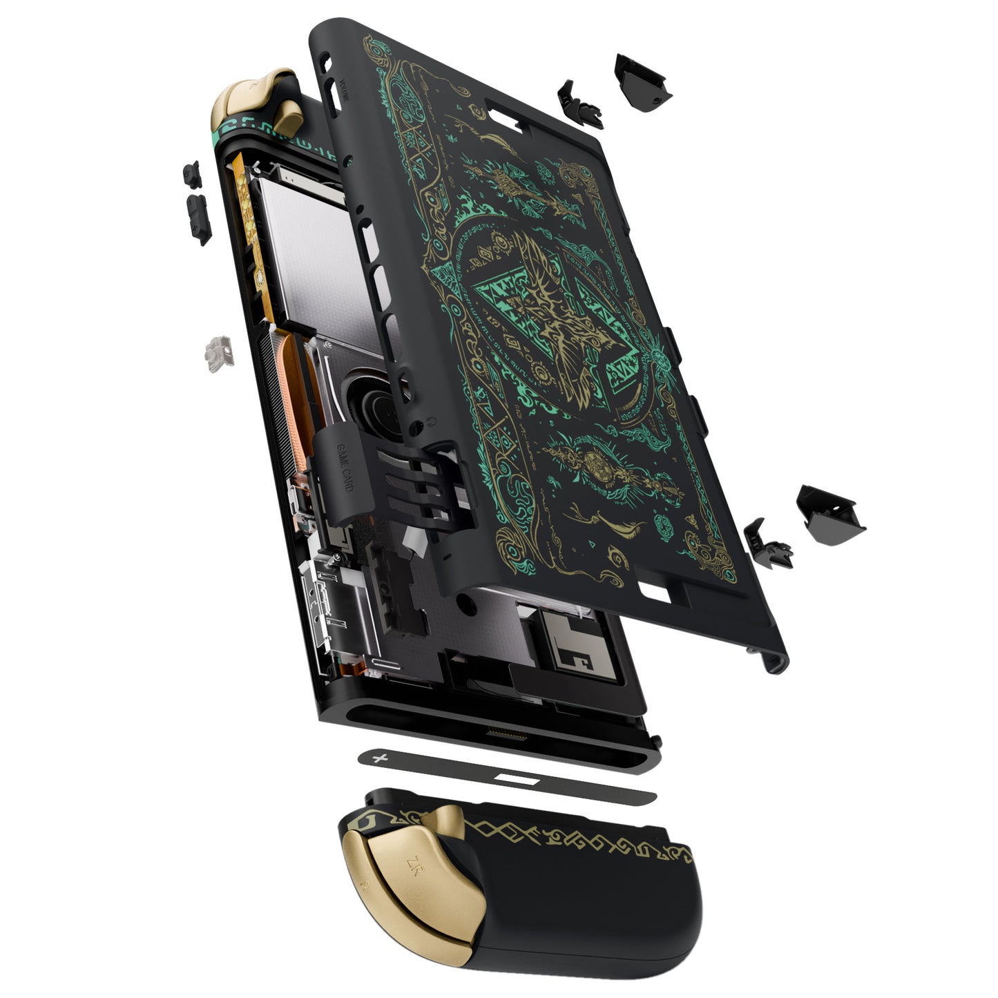 eXtremeRate Nintendo Switch 2対応交換フルセットシェル＆ボタン - デラックス版 - トーテム オブ キングダム【ブラック】暗闇で光る