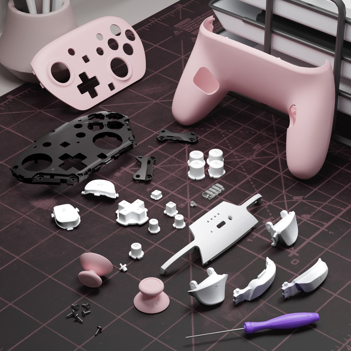 eXtremeRate Nintendo Switch 2 Pro コントローラーに対応DIY交換用フルセットシェル ボタン【チェリーブロッサムピンク】