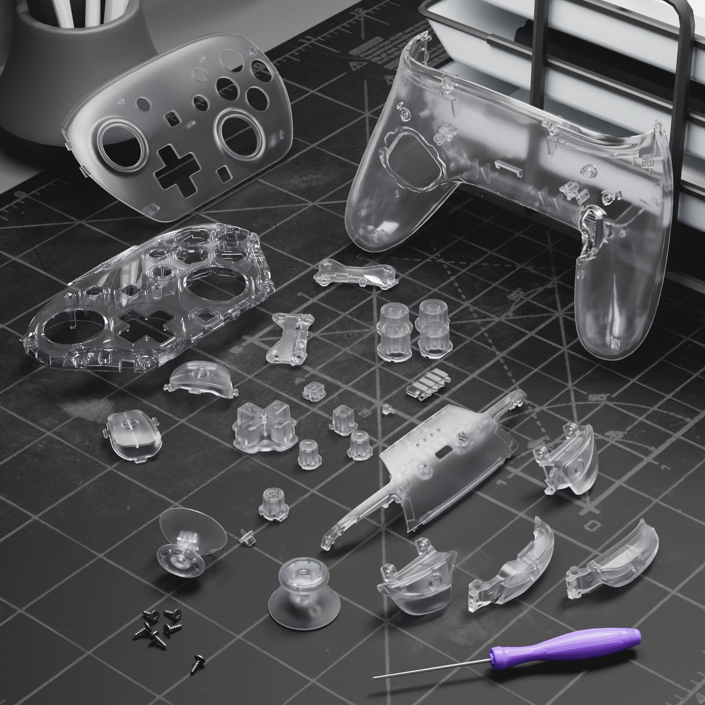 eXtremeRate DIY Replacement Full Set Shell and Buttons for Nintendo Switch 2 Pro Controller (Clear)