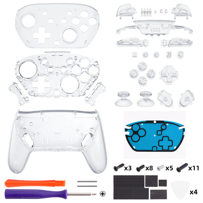 eXtremeRate DIY Replacement Full Set Shell and Buttons for Nintendo Switch 2 Pro Controller (Clear)